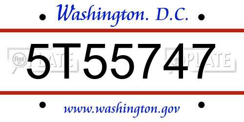5T55747 District Of Columbia License Plate