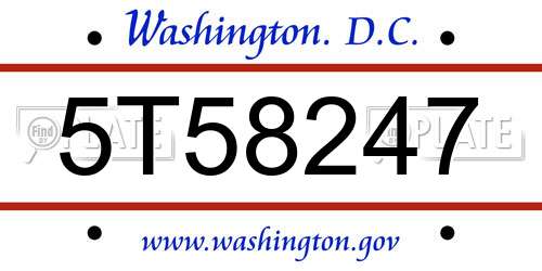 5T58247 District Of Columbia License Plate