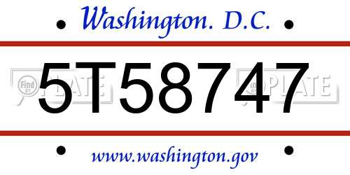 5T58747 District Of Columbia License Plate
