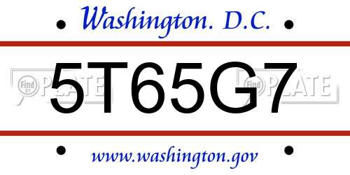 5T65G7 District Of Columbia License Plate
