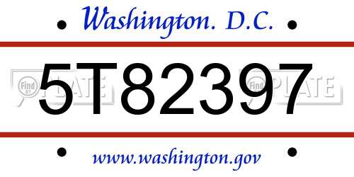 5T82397 District Of Columbia License Plate