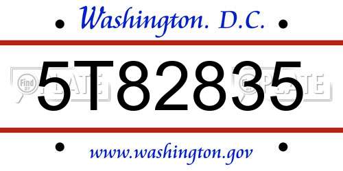 5T82835 District Of Columbia License Plate