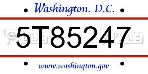 5T85247 District Of Columbia License Plate