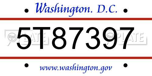 5T87397 District Of Columbia License Plate