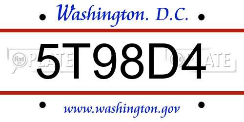 5T98D4 District Of Columbia License Plate