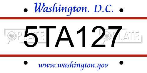 5TA127 District Of Columbia License Plate