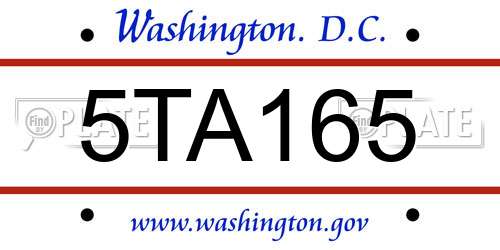 5TA165 District Of Columbia License Plate