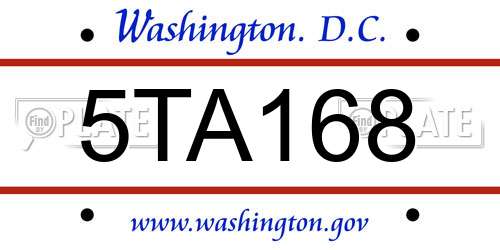 5TA168 District Of Columbia License Plate