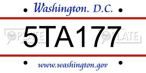 5TA177 District Of Columbia License Plate