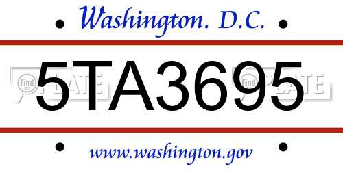5TA3695 District Of Columbia License Plate
