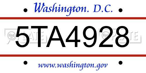 5TA4928 District Of Columbia License Plate