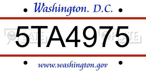 5TA4975 District Of Columbia License Plate