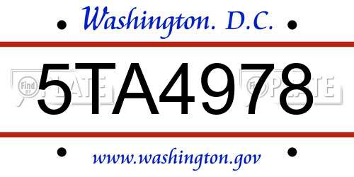5TA4978 District Of Columbia License Plate