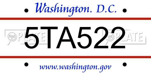 5TA522 District Of Columbia License Plate