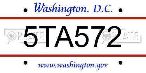 5TA572 District Of Columbia License Plate