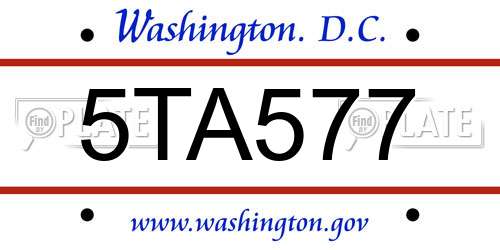 5TA577 District Of Columbia License Plate
