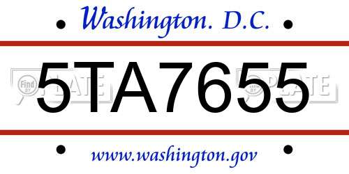 5TA7655 District Of Columbia License Plate