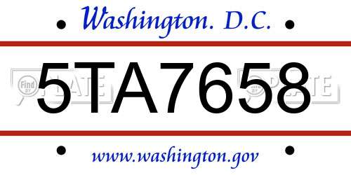5TA7658 District Of Columbia License Plate