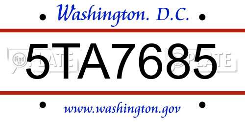 5TA7685 District Of Columbia License Plate