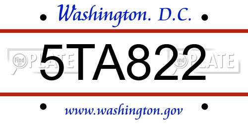 5TA822 District Of Columbia License Plate