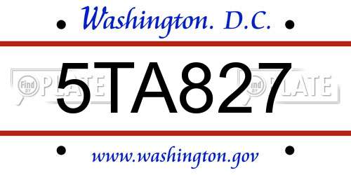 5TA827 District Of Columbia License Plate