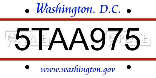 5TAA975 District Of Columbia License Plate