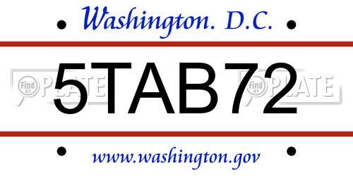 5TAB72 District Of Columbia License Plate