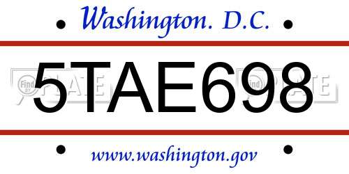 5TAE698 District Of Columbia License Plate