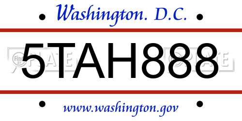 5TAH888 District Of Columbia License Plate