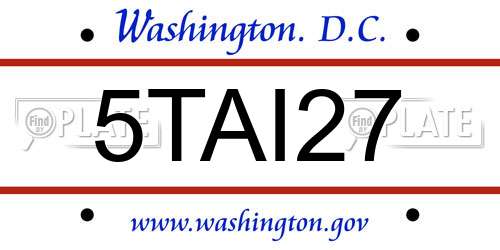 5TAI27 District Of Columbia License Plate
