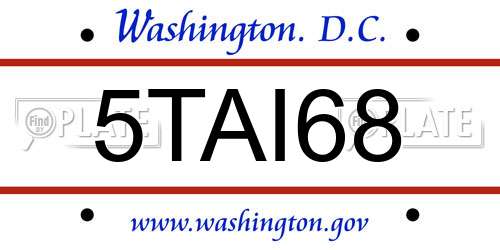5TAI68 District Of Columbia License Plate