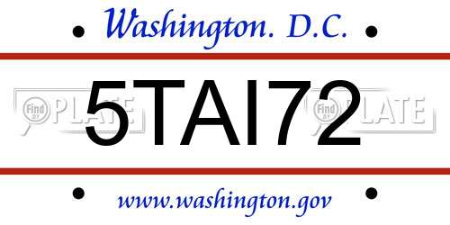 5TAI72 District Of Columbia License Plate