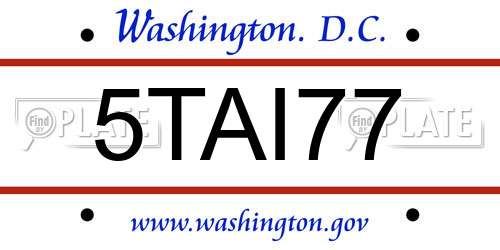 5TAI77 District Of Columbia License Plate