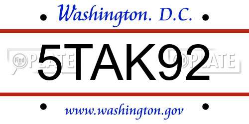 5TAK92 District Of Columbia License Plate