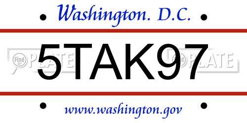 5TAK97 District Of Columbia License Plate