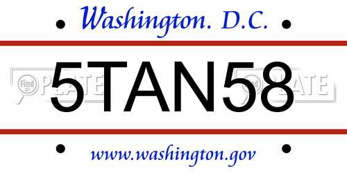 5TAN58 District Of Columbia License Plate