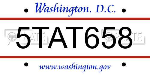 5TAT658 District Of Columbia License Plate