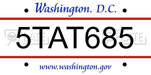 5TAT685 District Of Columbia License Plate