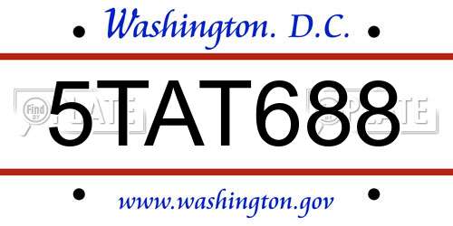 5TAT688 District Of Columbia License Plate