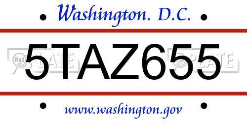 5TAZ655 District Of Columbia License Plate