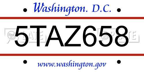 5TAZ658 District Of Columbia License Plate