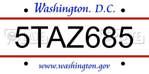 5TAZ685 District Of Columbia License Plate
