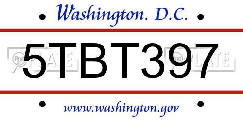 5TBT397 District Of Columbia License Plate