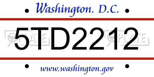 5TD2212 District Of Columbia License Plate