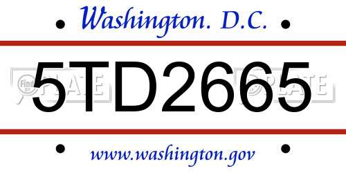 5TD2665 District Of Columbia License Plate