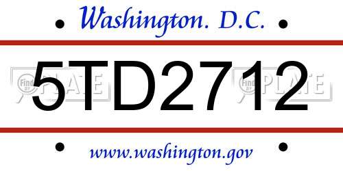 5TD2712 District Of Columbia License Plate