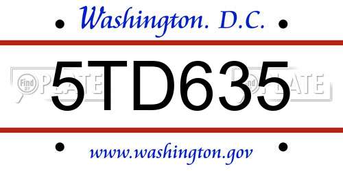 5TD635 District Of Columbia License Plate