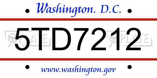 5TD7212 District Of Columbia License Plate