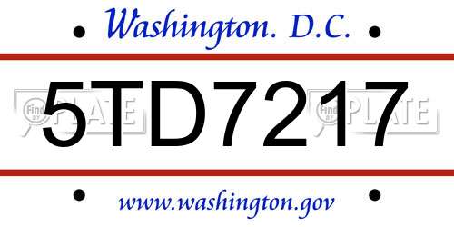 5TD7217 District Of Columbia License Plate