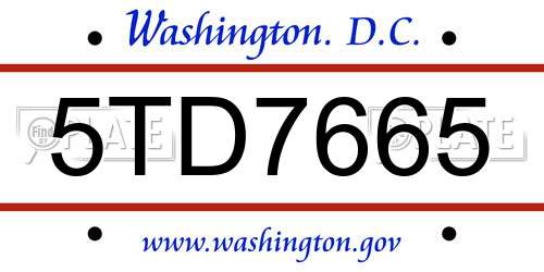 5TD7665 District Of Columbia License Plate